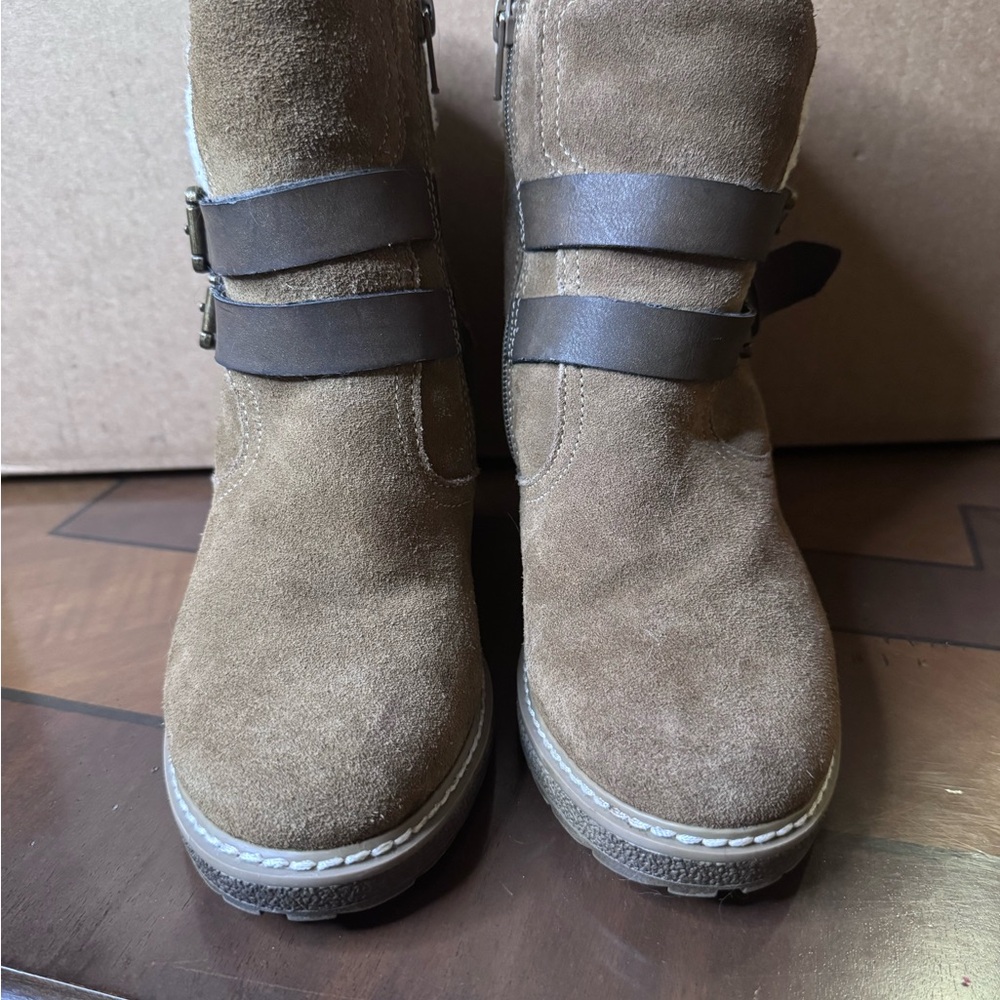Suede Brown Women's Ankle Boots with Strap Detail